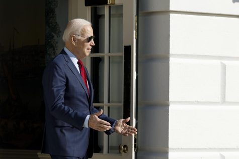 President Biden walks out of the White House before boarding Marine One on Thursday.